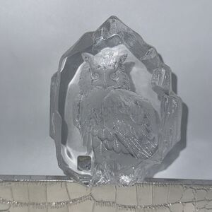 Mats Jonasson Sweden Full Clear Leaded Crystal Wildlife Eagle Owl /Signed